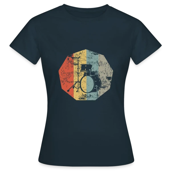 Maquette de T-shirt Femme « Batterie Rétro Musique Vintage » à personnaliser