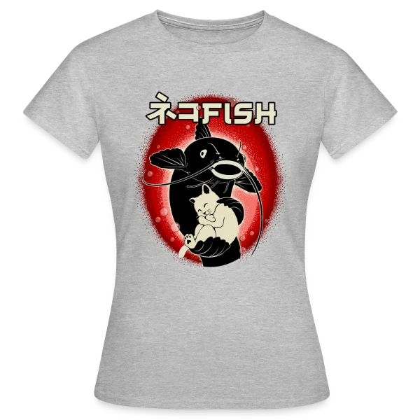 Maquette de T-shirt Femme « Amitié Insolite : Chat & Poisson-Chat » à personnaliser