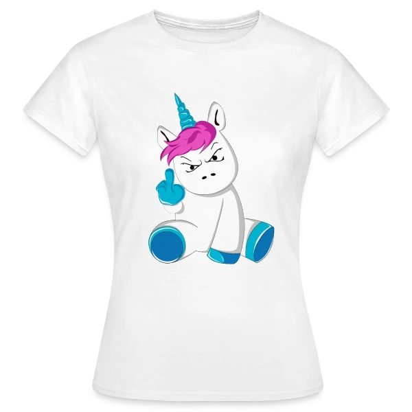 Maquette de T-shirt Femme « Licorne Furieuse Doigt d'Honneur » à personnaliser