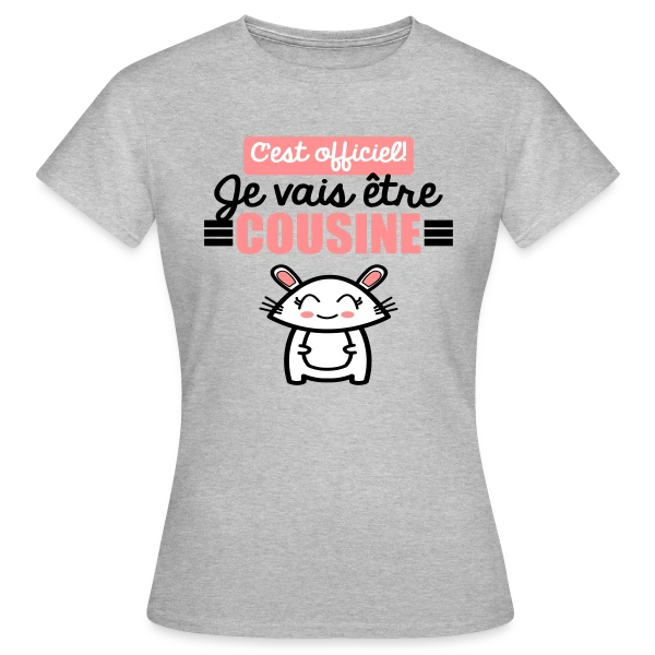 Maquette de T-shirt Femme « Annonce Grossesse : C'est Officiel, Je Vais Être Cousine ! » à personnaliser