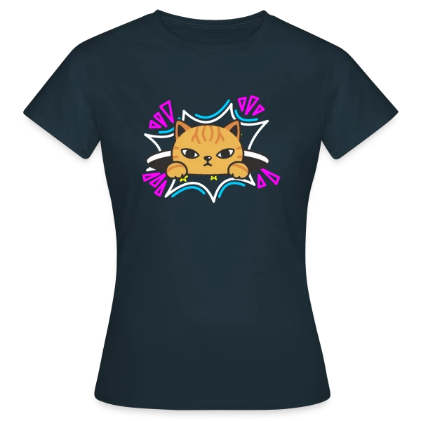 Maquette de T-shirt Femme « Chat Mignon Néon 90s » à personnaliser