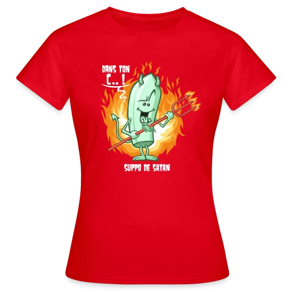 Maquette de T-shirt Femme « Suppo de Satan : Humour Noir et Subtil » à personnaliser