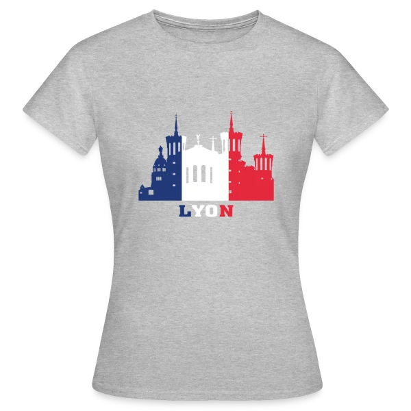 Maquette de T-shirt Femme « Lyon Monuments Drapeau » à personnaliser