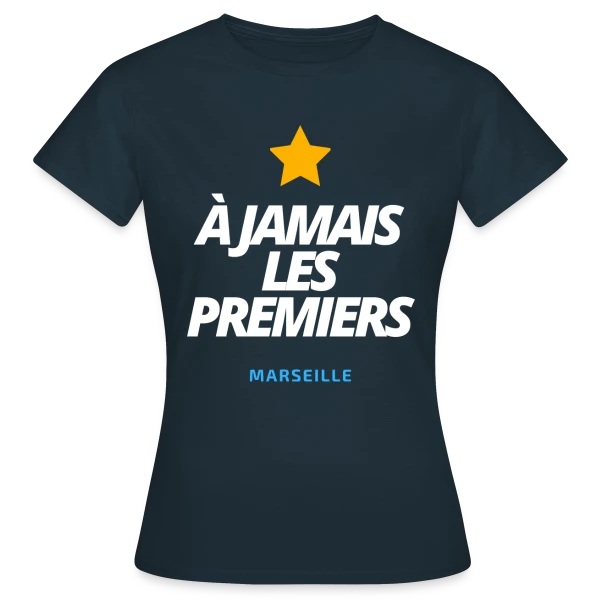 Maquette de T-shirt Femme « Marseille À Jamais Les Premiers (Blanc) » à personnaliser