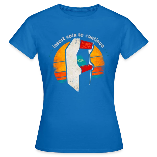 Maquette de T-shirt Femme « Arcade Rétro Années 80 : Insert Coin to Continue » à personnaliser