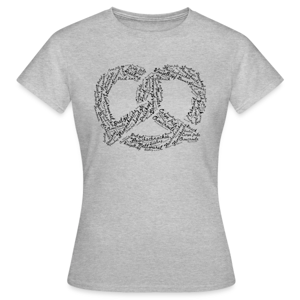 Maquette de T-shirt Femme « Brezel Mots Alsaciens Gourmands » à personnaliser