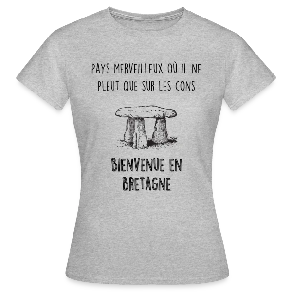 Maquette de T-shirt Femme « Bretagne Dolmen Humour » à personnaliser