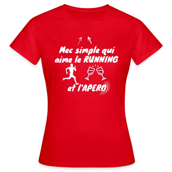 Maquette de T-shirt Femme « Mec Simple Aime Running et Apéro - Cadeau Runner Humour » à personnaliser