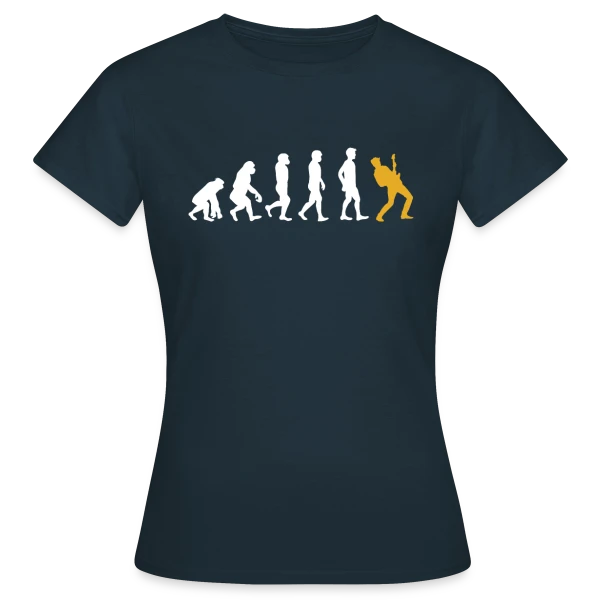Maquette de T-shirt Femme « Évolution du Guitariste : De l'Homme à la Guitare » à personnaliser