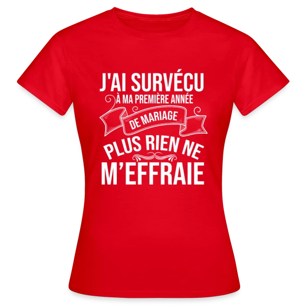 Maquette de T-shirt Femme « 1 An de Mariage - J'ai Survécu ! Humour Couple » à personnaliser