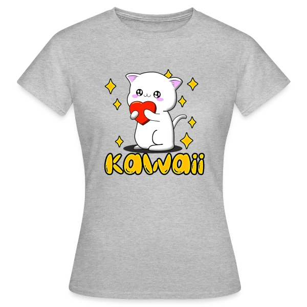 Maquette de T-shirt Femme « Chat Kawaii Cœur Scintillant » à personnaliser