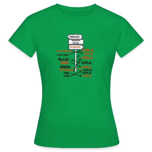Maquette de T-shirt Femme « Traduction Alsacien Hopla » à personnaliser