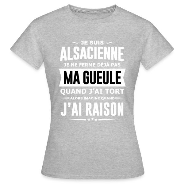 Maquette de T-shirt Femme « Alsacienne Je Ferme Pas Ma Gueule » à personnaliser