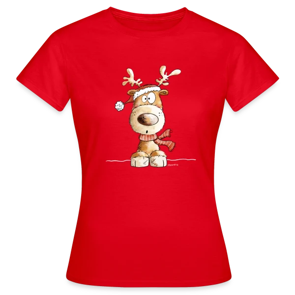 Maquette de T-shirt Femme « Renne de Noël Rigolo Ho Ho Ho ! » à personnaliser