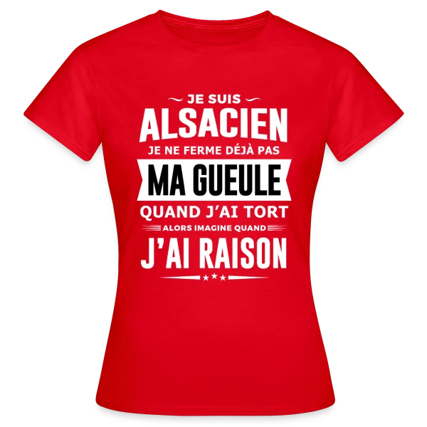 Maquette de T-shirt Femme « Alsacien Je Ferme Pas Ma Gueule » à personnaliser