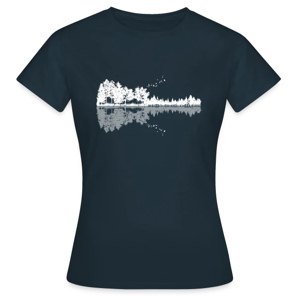 Maquette de T-shirt Femme « Guitare Nature Silhouette : Mélodie Forestière et Animale » à personnaliser