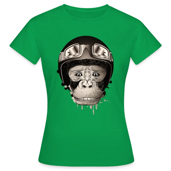 Maquette de T-shirt Femme « Chimpanzé Motard Rétro – L'Aventure à Deux Roues » à personnaliser