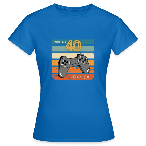 Maquette de T-shirt Femme « Anniversaire 40 Ans Gamer Niveau 40 Humour » à personnaliser