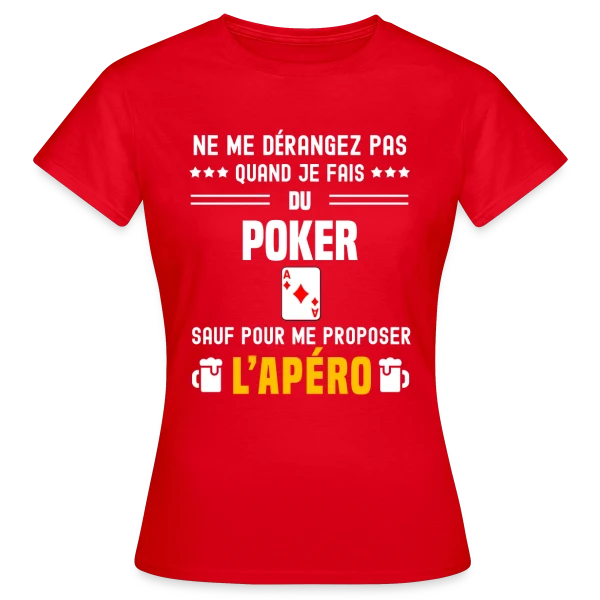 Maquette de T-shirt Femme « poker ne dérangez pas sauf apéro » à personnaliser