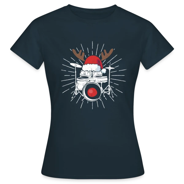 Maquette de T-shirt Femme « Batterie Pyjama Noël Festif » à personnaliser