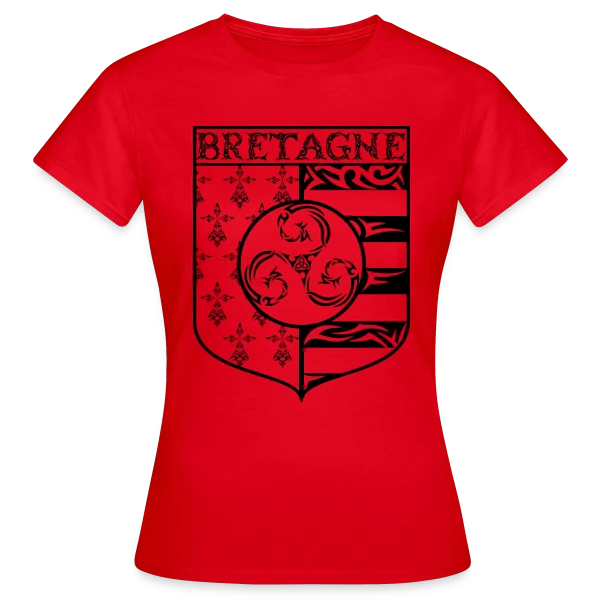 Maquette de T-shirt Femme « Bretagne - Blason Gwenn Ha Du Triskèle Tribal » à personnaliser