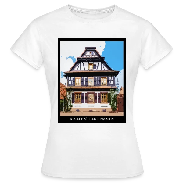 Maquette de T-shirt Femme « Maison Alsacienne Typique » à personnaliser