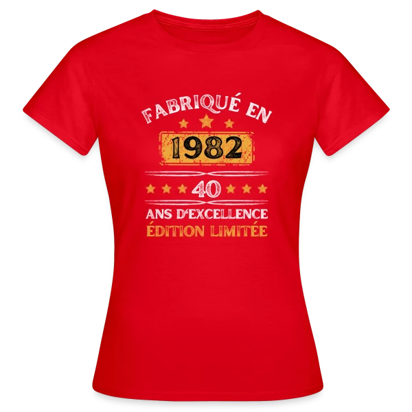 Maquette de T-shirt Femme « 40 Ans Anniversaire : Fabriqué en 1982 Édition Vintage » à personnaliser