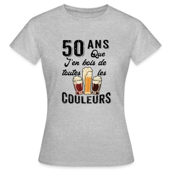 Maquette de T-shirt Femme « 50 Ans Toutes les Couleurs de Bière » à personnaliser
