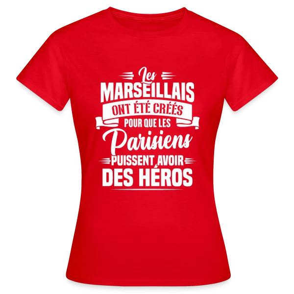 Maquette de T-shirt Femme « Rivalité Marseille-Paris Humour » à personnaliser