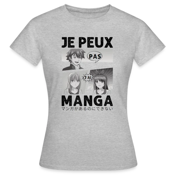 Maquette de T-shirt Femme « Je peux pas, j'ai manga : l'excuse parfaite pour les Otakus » à personnaliser