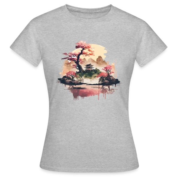 Maquette de T-shirt Femme « Paysage Japonais Onirique » à personnaliser