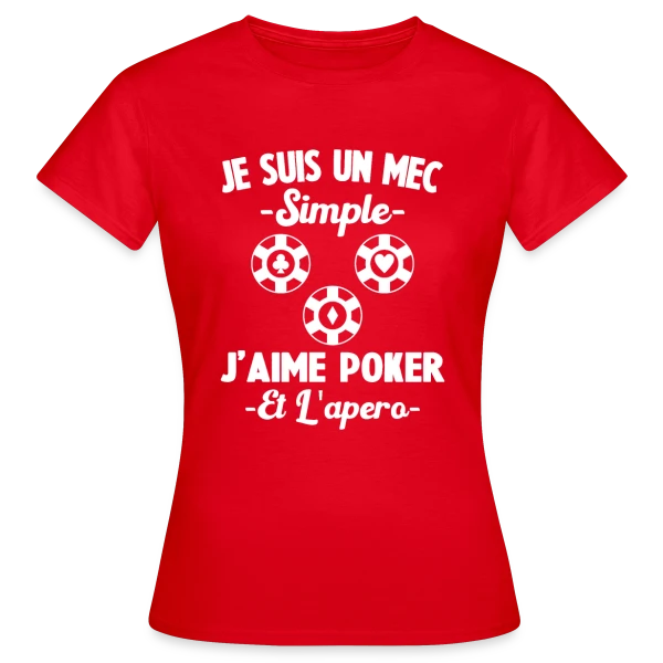 Maquette de T-shirt Femme « Je Suis Un Mec Simple J'aime Poker Et L'Apéro » à personnaliser
