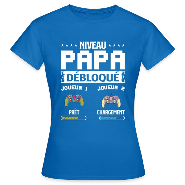 Maquette de T-shirt Femme « Niveau Papa Débloqué : T-shirt Futur Papa Gamer » à personnaliser