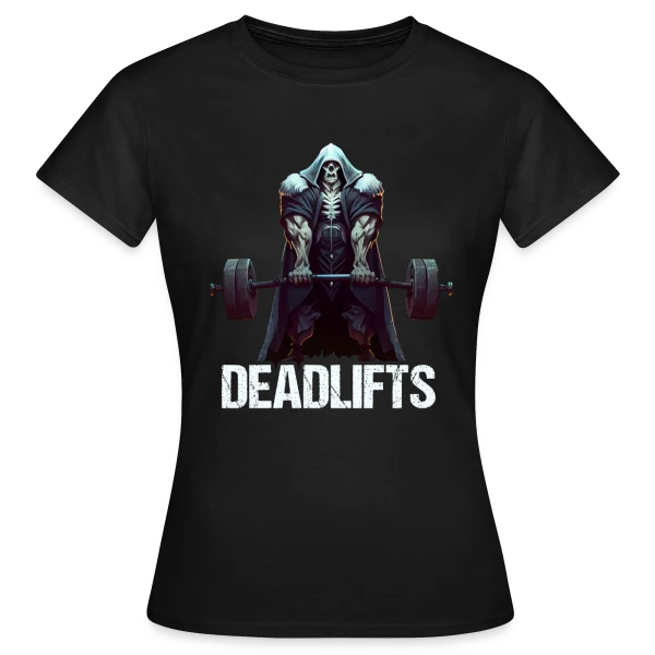 Maquette de T-shirt Femme « Squelette Ironique : Deadlifts et Fitness Rigolo » à personnaliser