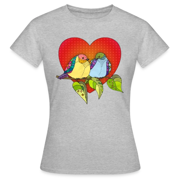 Maquette de T-shirt Femme « Oiseaux Amoureux Cœur » à personnaliser