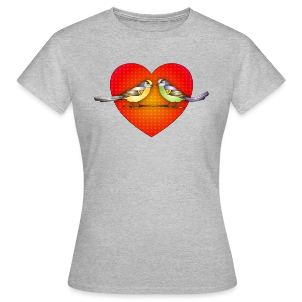 Maquette de T-shirt Femme « Oiseaux Amoureux Cœur » à personnaliser