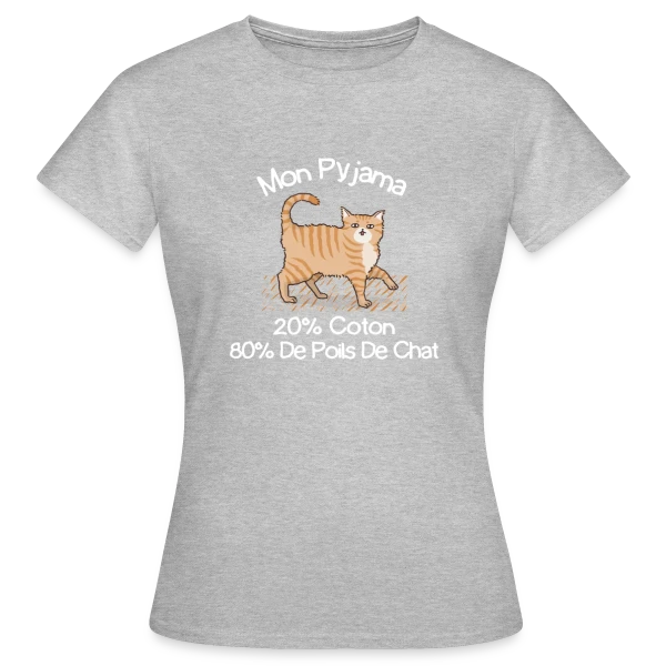 Maquette de T-shirt Femme « Humour 'Mon Pyjama 80% Poils de Chat' » à personnaliser
