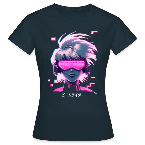 Maquette de T-shirt Femme « Synthwave Anime Girl : Cyberpunk Néon Rétro » à personnaliser