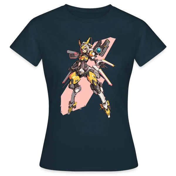 Maquette de T-shirt Femme « Fille Cyborg Mecha Anime Rétro 90s » à personnaliser