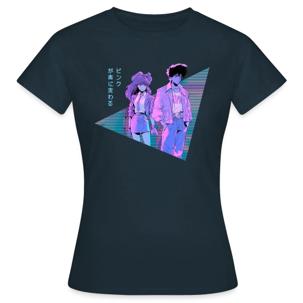 Maquette de T-shirt Femme « Couple Anime Vaporwave Mélancolie Esthétique » à personnaliser