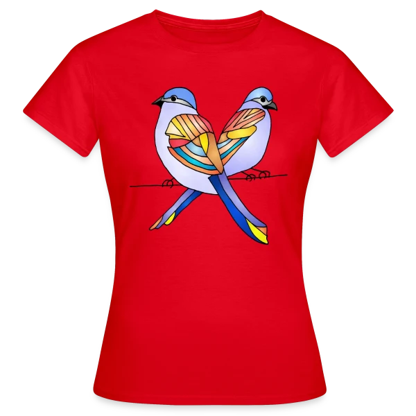 Maquette de T-shirt Femme « Duo Oiseaux Colorés » à personnaliser