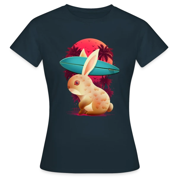 Maquette de T-shirt Femme « Lapin Surfeur Estival » à personnaliser