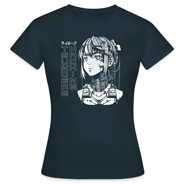 Maquette de T-shirt Femme « Cyber Girl Tsundere Manga : Buste Cyborg Féminin » à personnaliser
