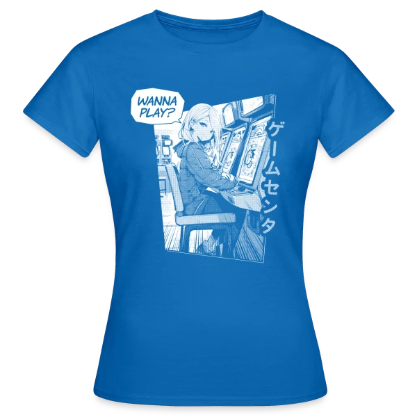 Maquette de T-shirt Femme « Fille Anime en Arcade Rétro - Wanna Play ? » à personnaliser