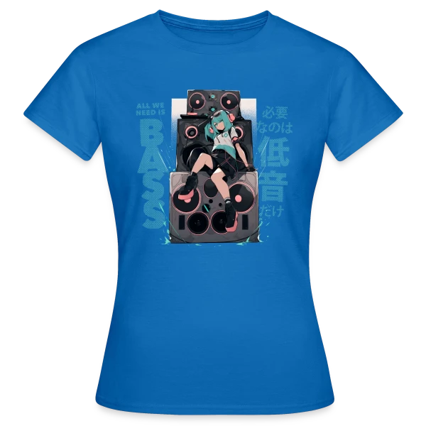 Maquette de T-shirt Femme « Fille Anime et Tour de Haut-parleurs - All We Need is Bass » à personnaliser