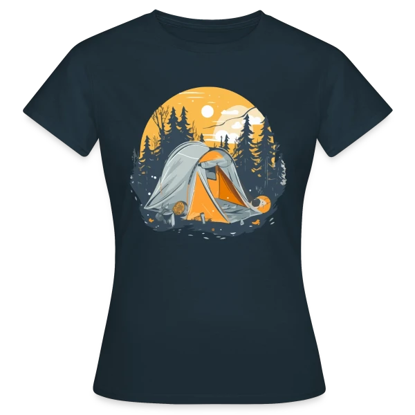 Maquette de T-shirt Femme « Nuit de Camping en Forêt » à personnaliser