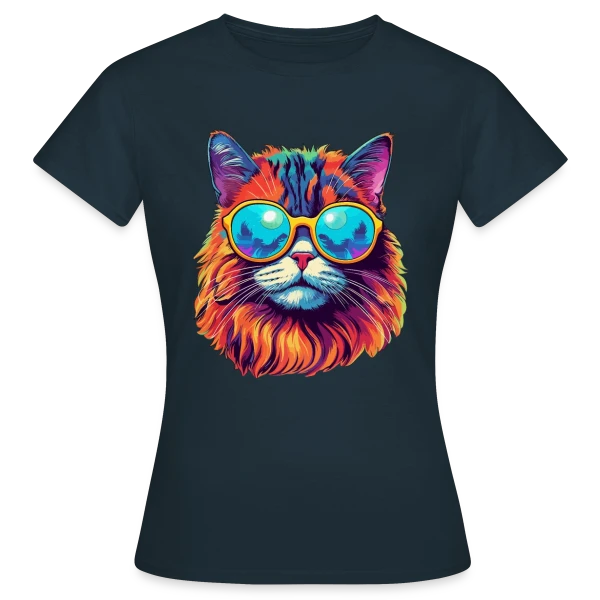 Maquette de T-shirt Femme « Chat Hippie Psychédélique » à personnaliser