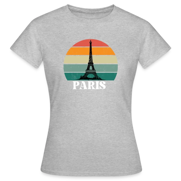 Maquette de T-shirt Femme « Tour Eiffel Rétro Sunset » à personnaliser