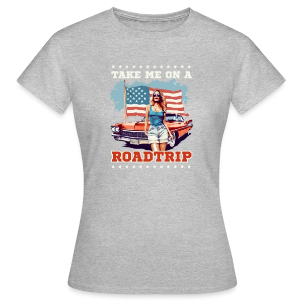 Maquette de T-shirt Femme « Roadtrip Américain Rétro » à personnaliser