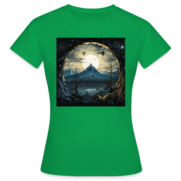 Maquette de T-shirt Femme « Paysage Montagneux sous la Lune » à personnaliser